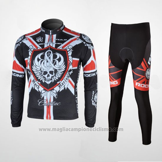 2010 Abbigliamento Ciclismo Rock Racing Nero e Rosso Manica Lunga e Salopette